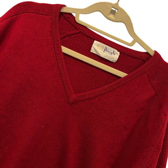 Pringle Scotland Scottish CHRISTMAS Red Cashmere v-neck sweater 44 L - Picture 4 of 4